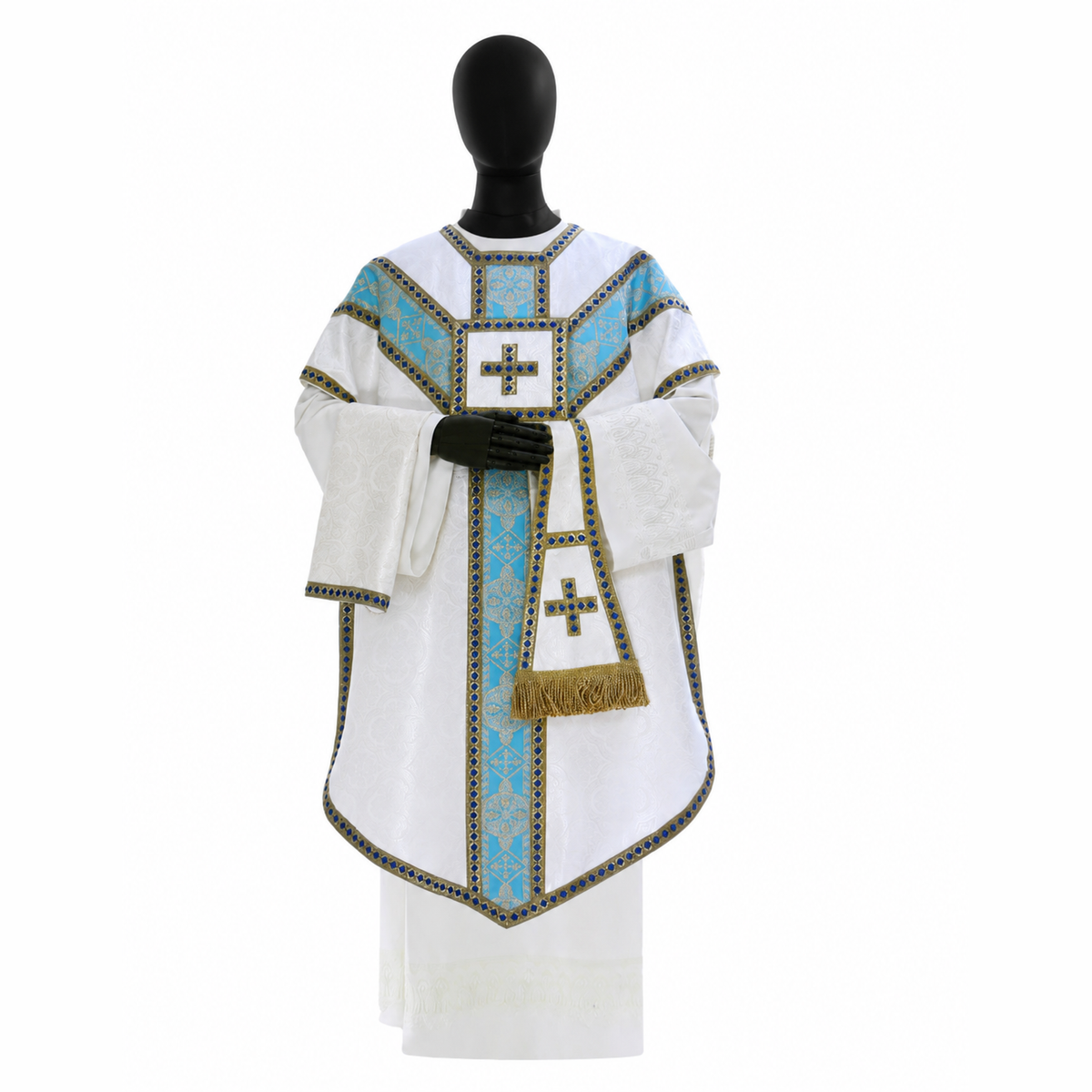 Pugin-Kasel in Weiß-Blau