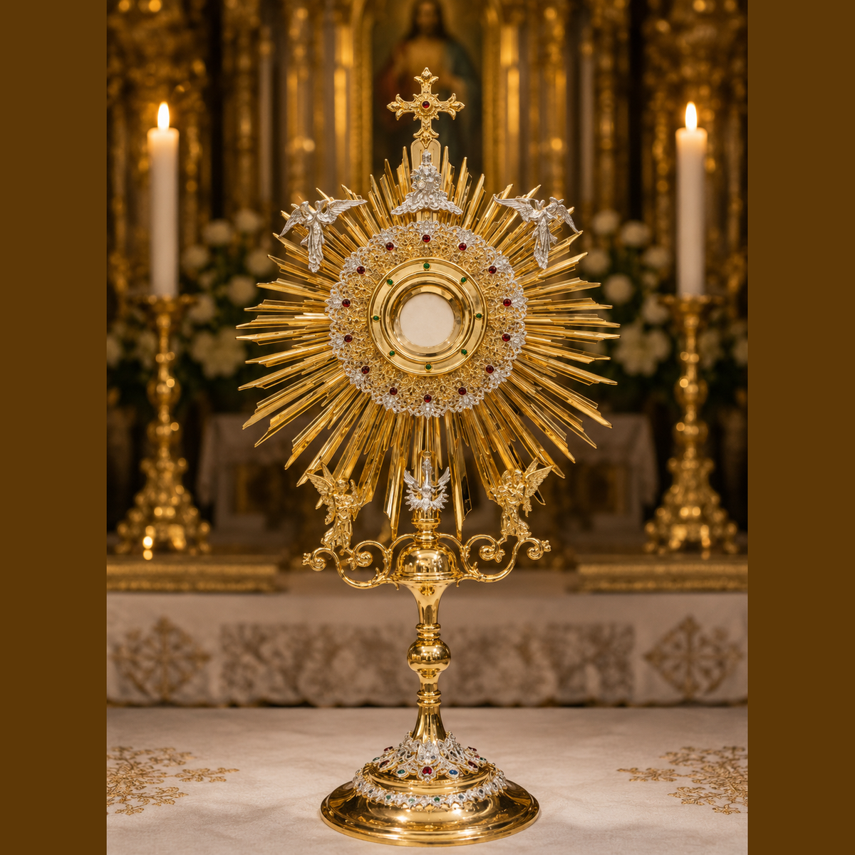 Monstranz "Trinitas Gloria" mit der Darstellung der Heiligen Dreifaltigkeit, Höhe 89 cm, SCM-010