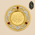 Barocke liturgische Patene mit roten Steinen, vergoldet – 16 cm – PSCM-017