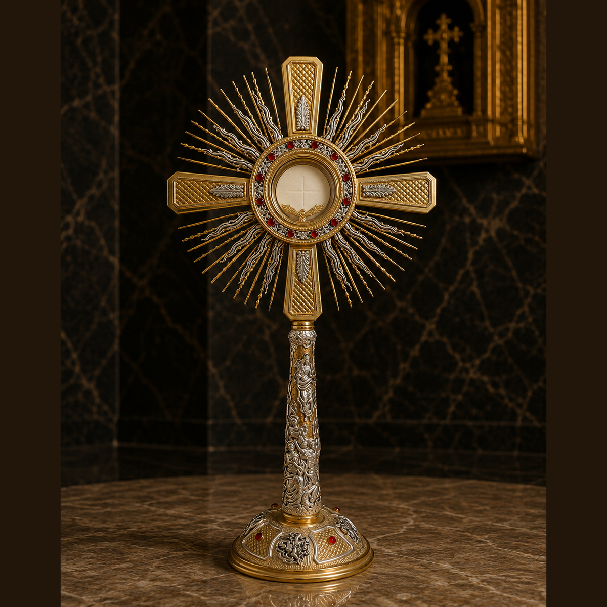 Monstranz „Crux Luminis” – 73 cm, zweifarbig, vergoldet, SCM-006
