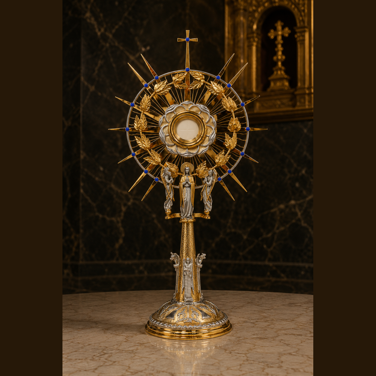 Monstranz „Regina Eucharistiae“ – 87 cm, vergoldet, mit Steinen, SCM-005