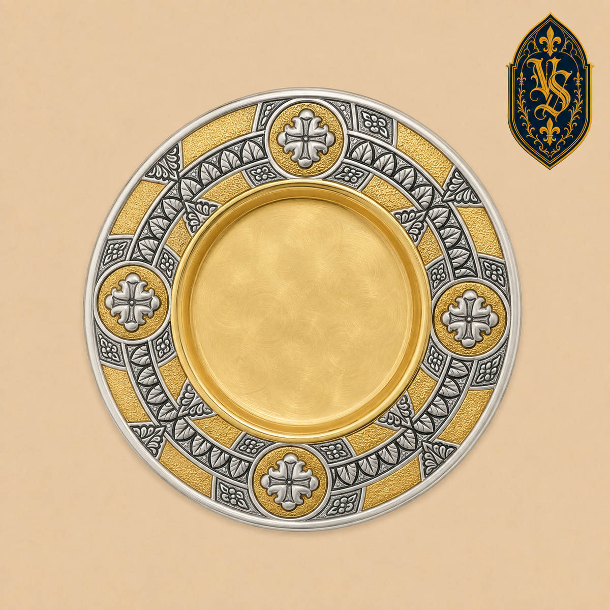 Liturgische Hostienplatte, vergoldet mit versilbertem Ornament – PSCM-023
