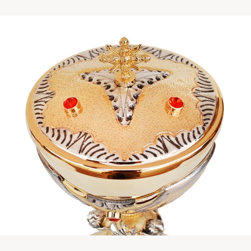 Ziborium, vergoldet, reich verziert mit roten Steinen, 26 cm – CBSCM-008