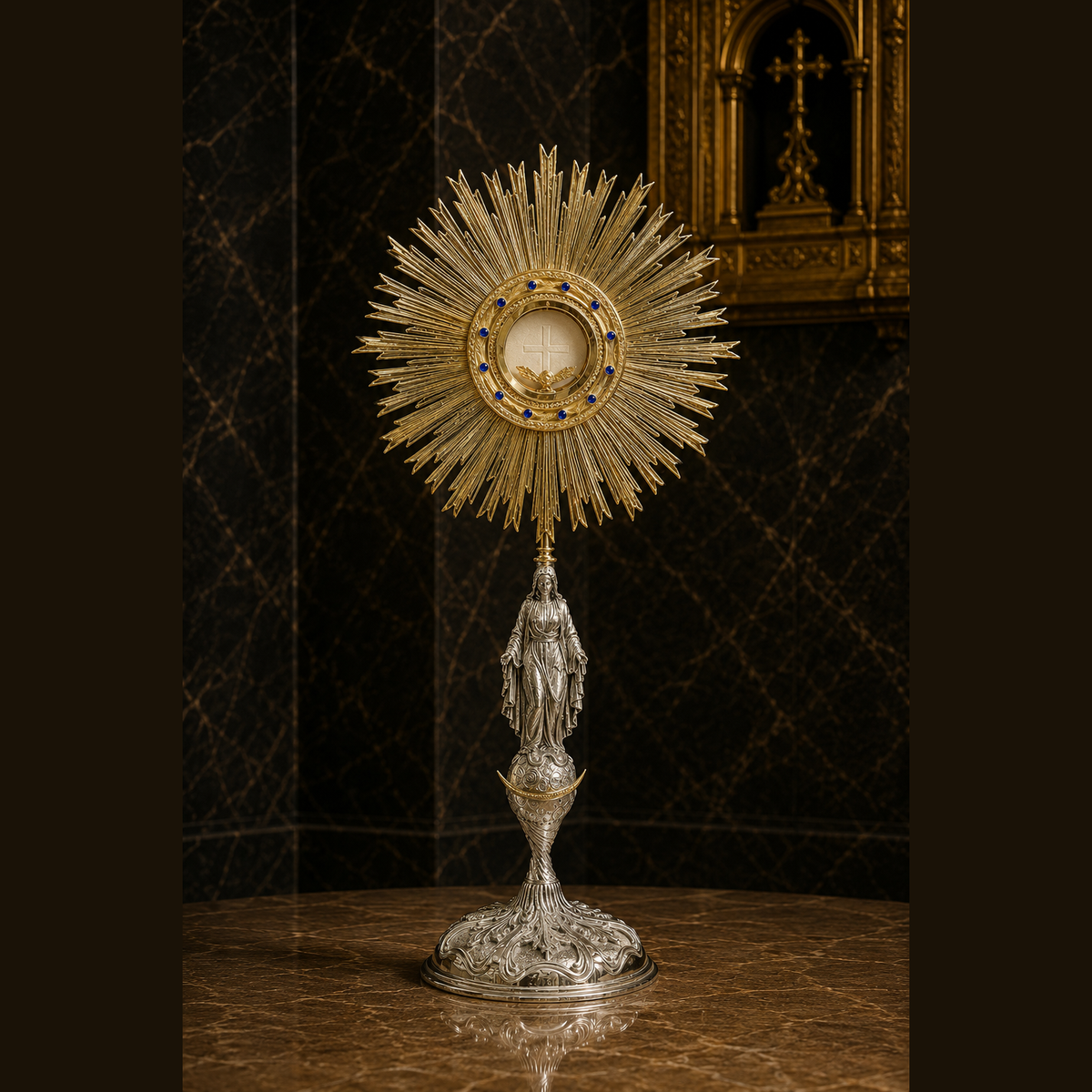 Monstranz "Stella Mariae" mit Marienbild, Höhe 80 cm, SCM-009