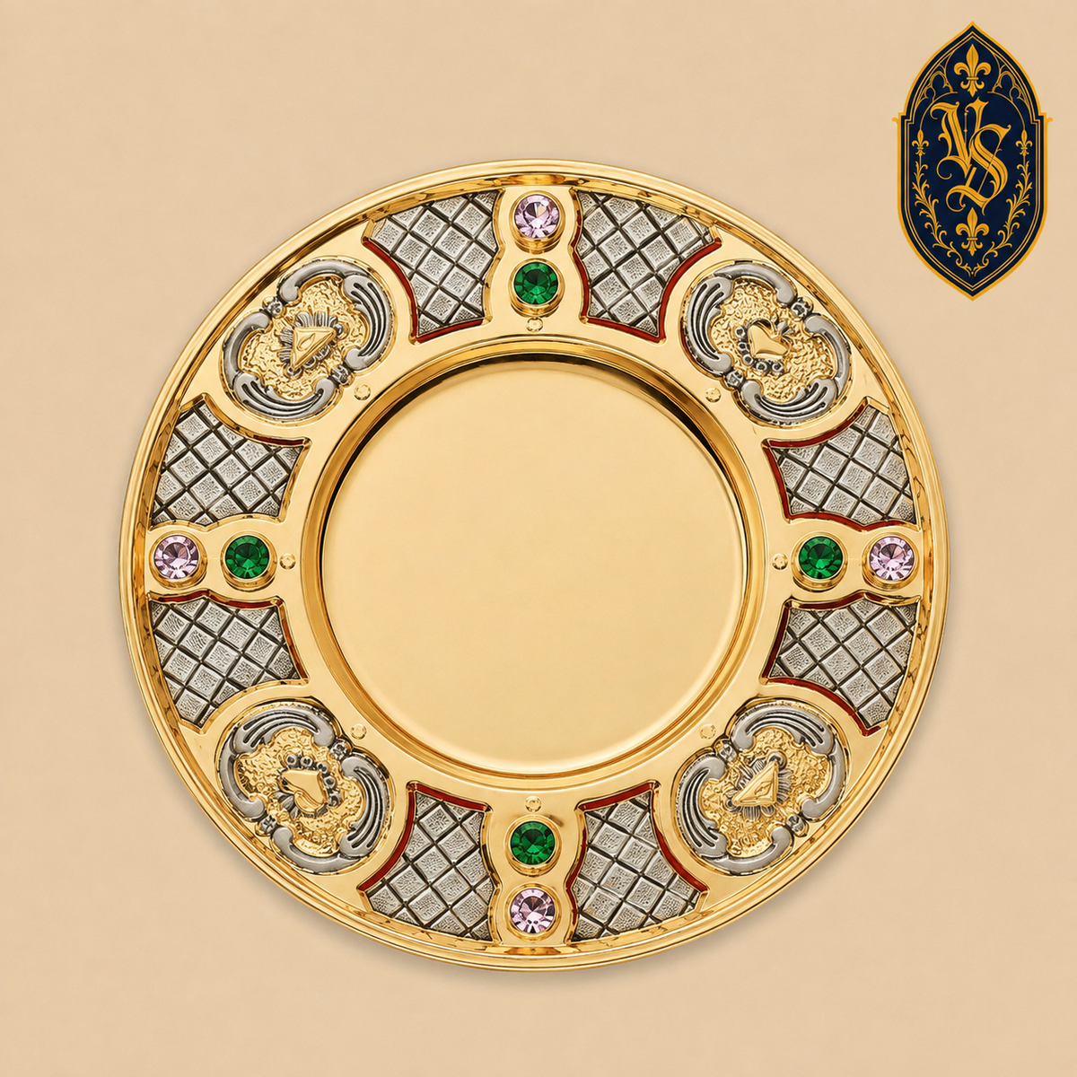 Liturgische vergoldete Patene mit farbigen Verzierungen – PSCM-024