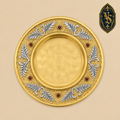 Liturgische Patene mit Vertiefung, versilberten Motiven und roten Steinen – PSCM-020